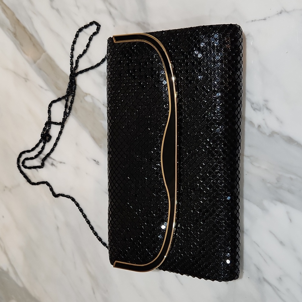 Another Y & S Original Clutch Shoulder Purse VTG Black Metallic Chain Strap New